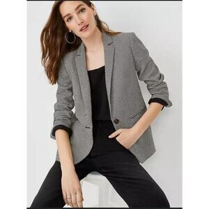 Ann Taylor  Blazer Suit Jacket Beige Check Single-Button Woman SZ M 2193